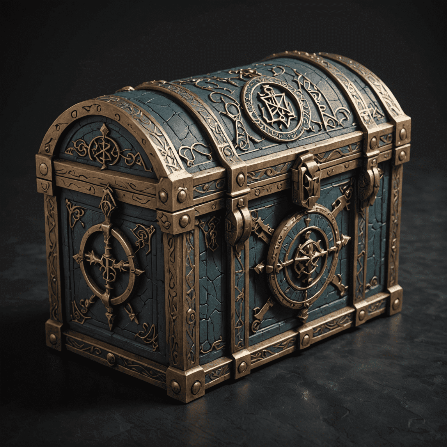 DungeonWrapper logo featuring a medieval-style chest with ornate clasps and mystical runes