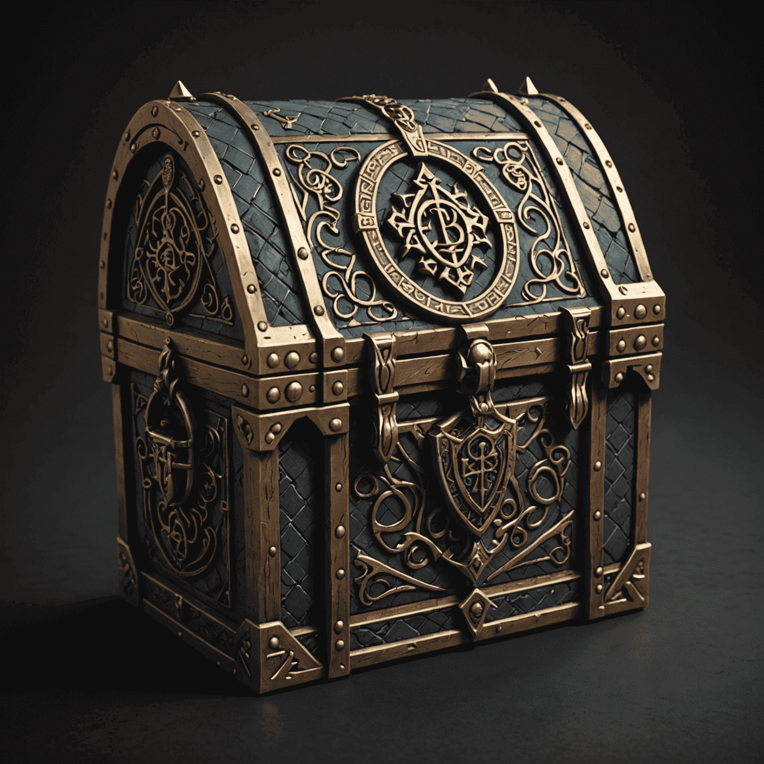 DungeonWrapper logo featuring a medieval-style chest with ornate clasps and mystical runes