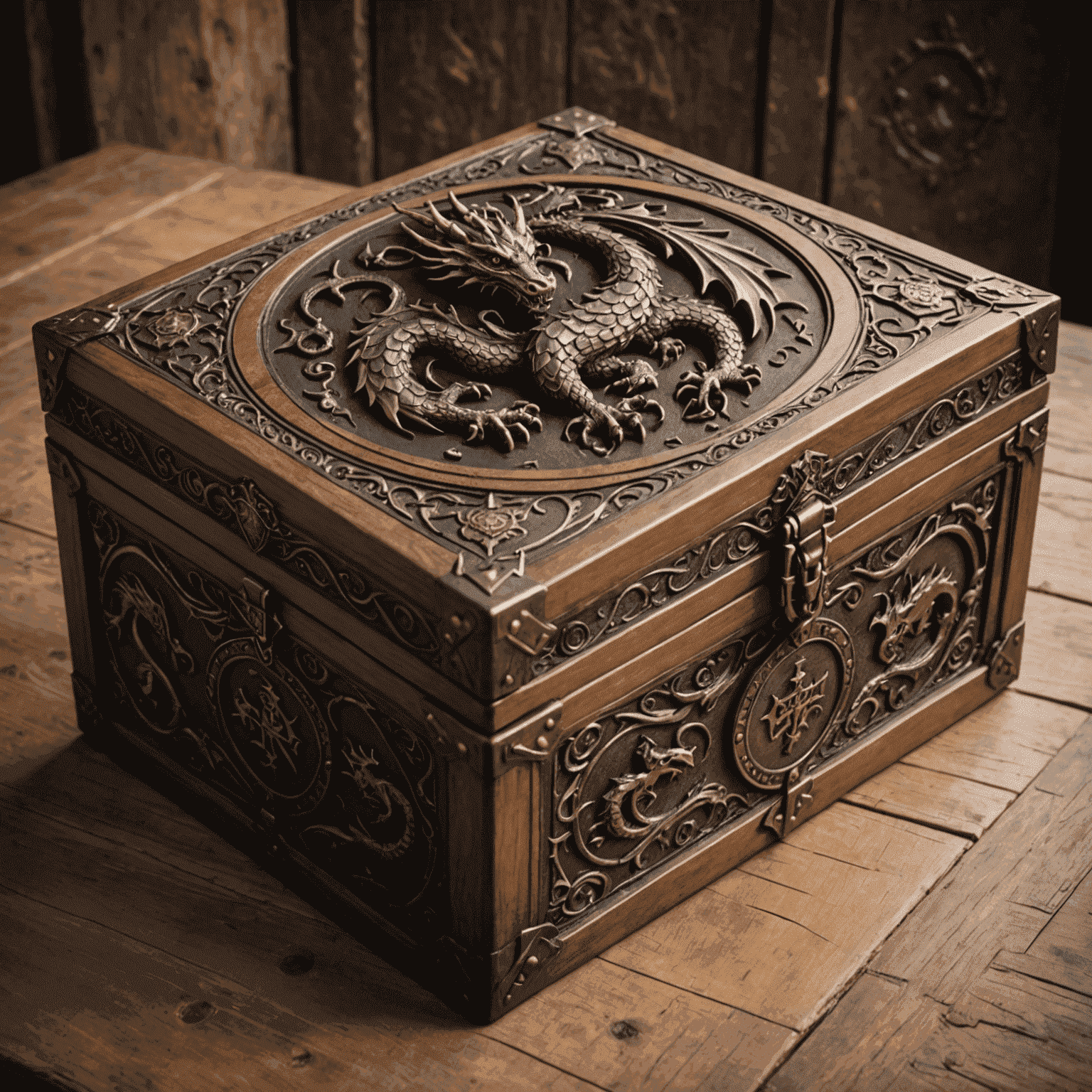 Durable game boxes with intricate embossed designs featuring dragons, castles, and medieval crests, perfect for protecting and enhancing board games.